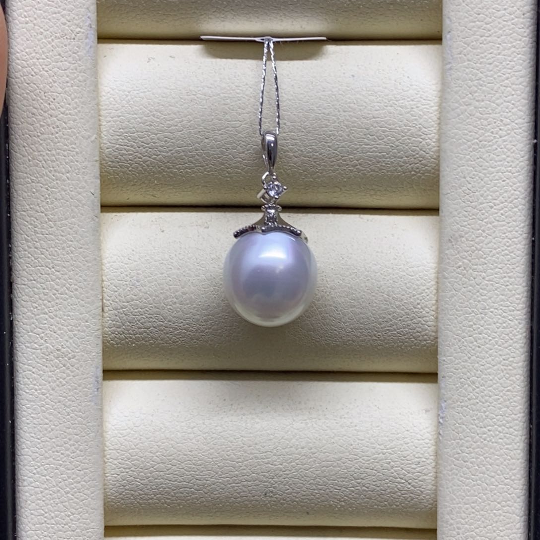 颈饰银S925镶嵌海水珍珠澳白银蓝光吊坠11-12m m