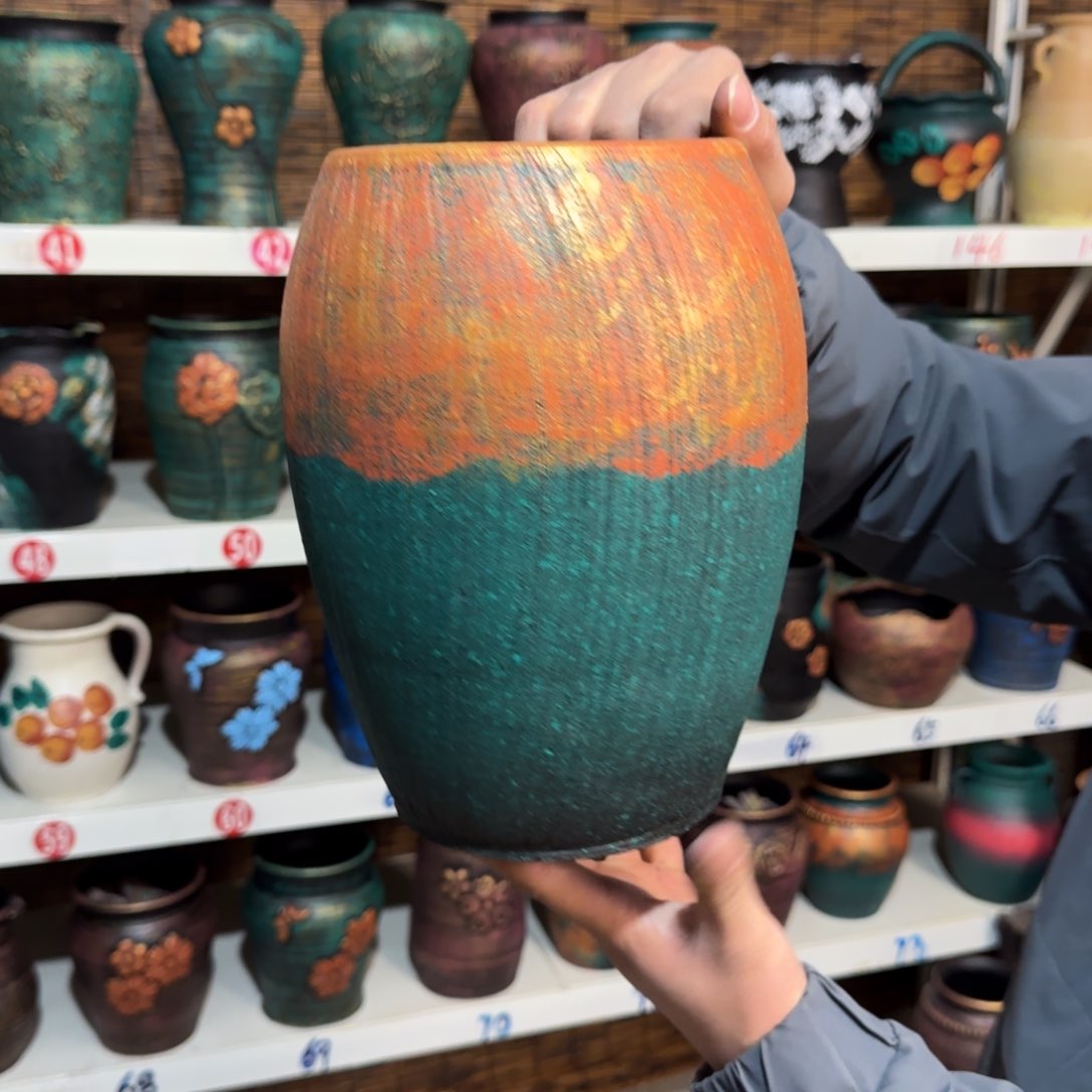 红陶红陶浮雕花盆炸炸炸炸