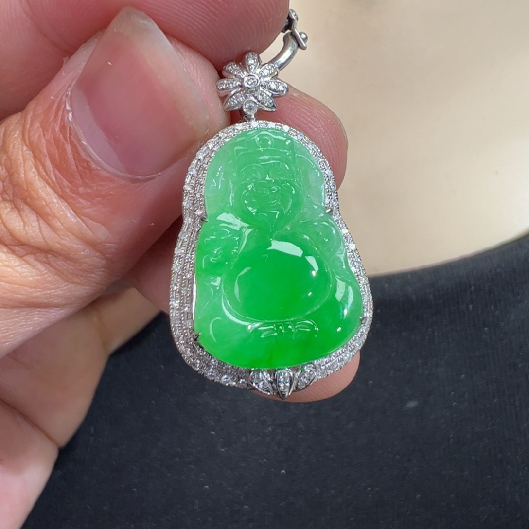 翡翠18K金镶嵌吊坠(不含链)