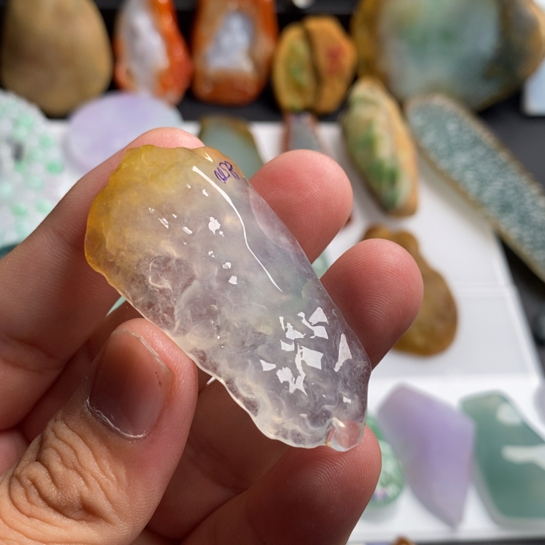 娜***娜定制翡翠未镶嵌冰黄翡翠材料