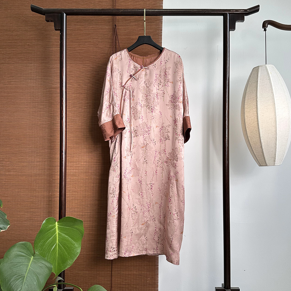 【7918】竹叶  40姆米 刻花花萝连衣裙