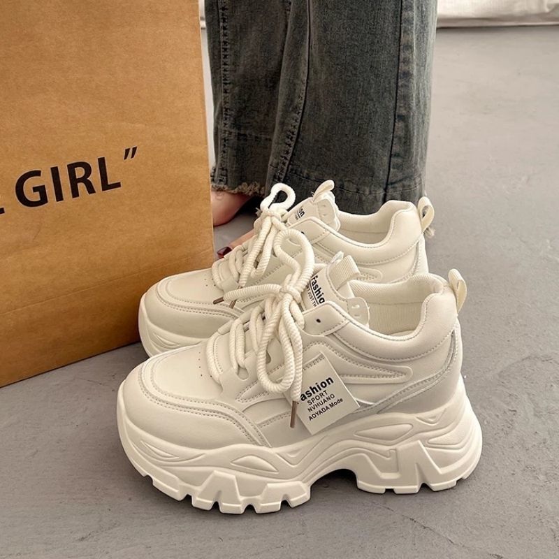爆款松糕厚底老爹鞋女小个子增高2025秋季新款欧货白色百搭休闲鞋