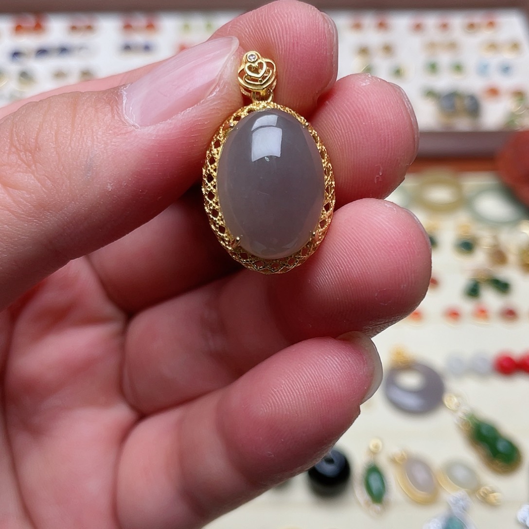 和田玉吊坠银S925镶嵌