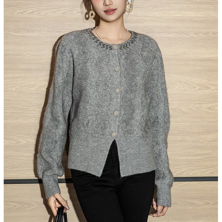 【灰调小香风】秋冬新款细密柔软钉珠针织衫拉夏贝尔.9220.YKQ衣