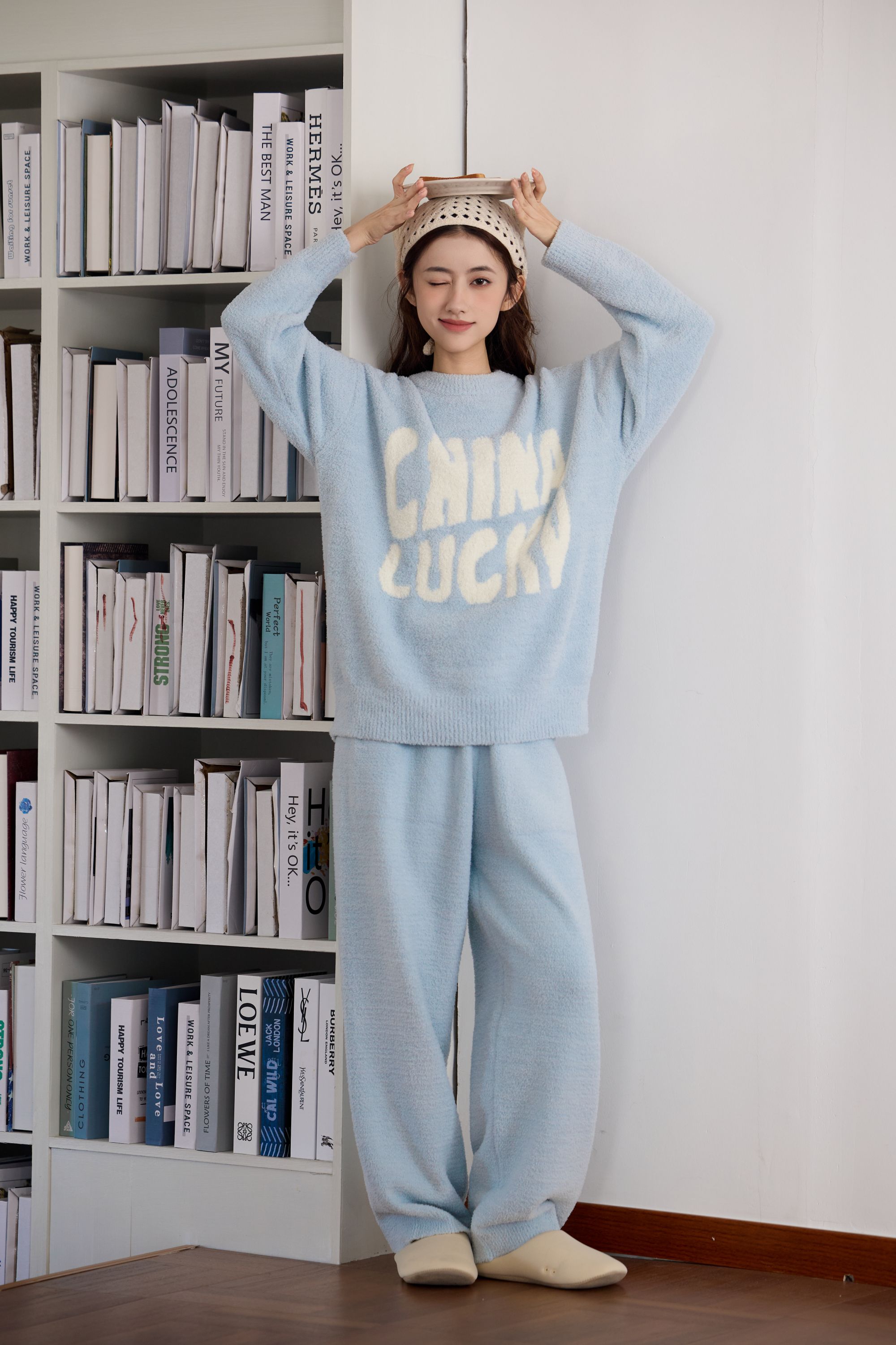 玺秋/新款加绒加厚半边绒家居服秋冬保暖亲肤睡衣宽松套装1201