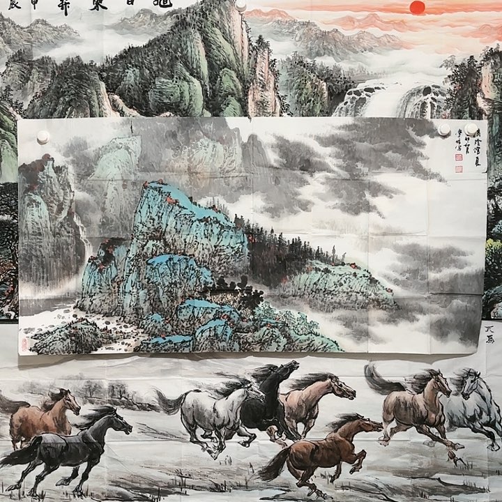 国画四尺手绘雍学信山水（有破损清仓价