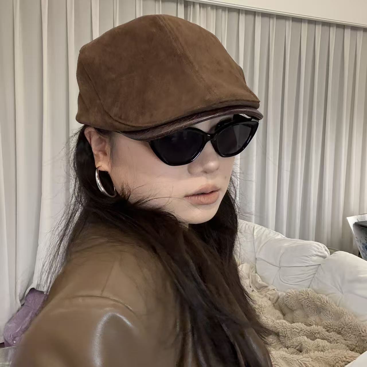 281韩版秋冬百搭女款复古灯芯绒前进帽