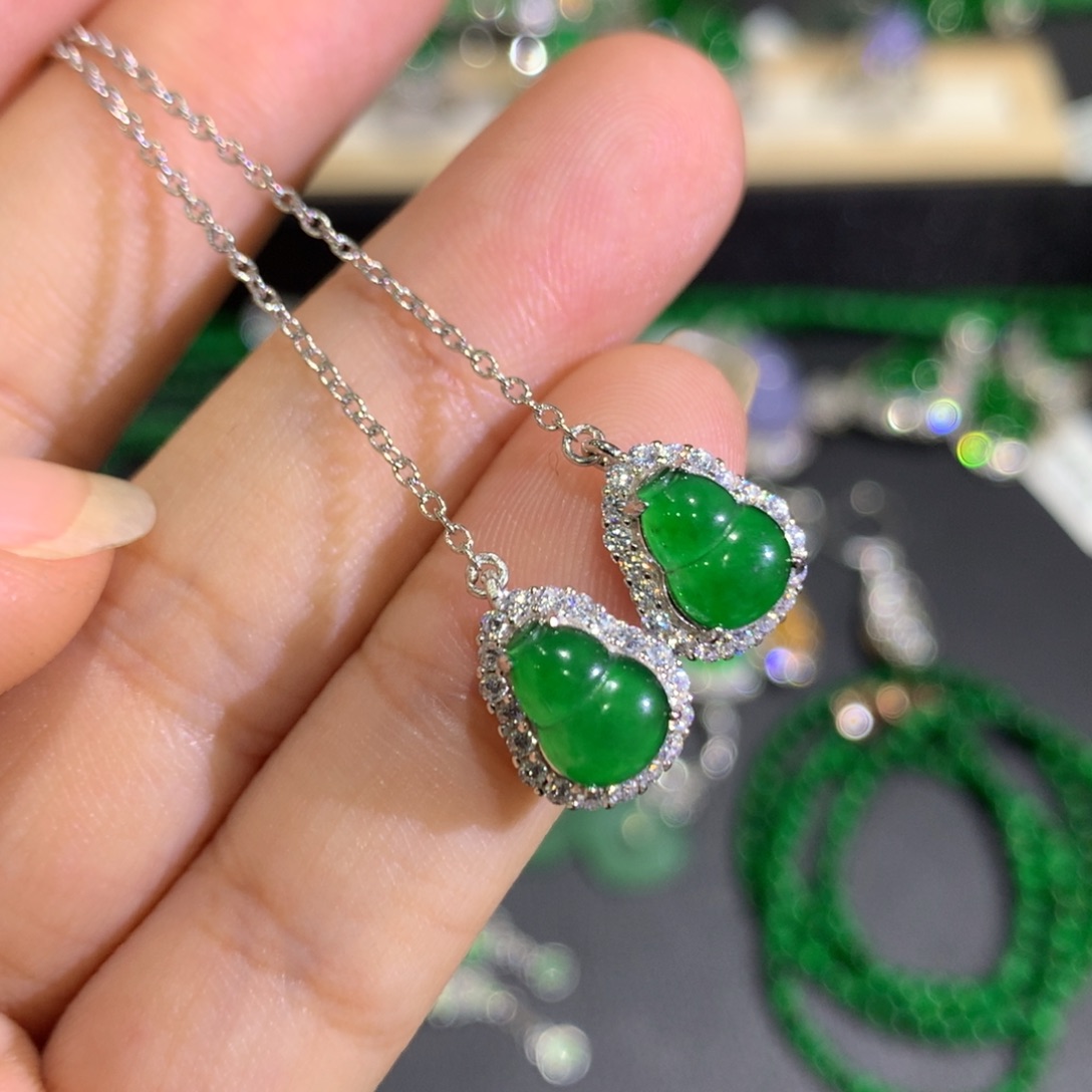 翡翠耳饰银S925镶嵌11、