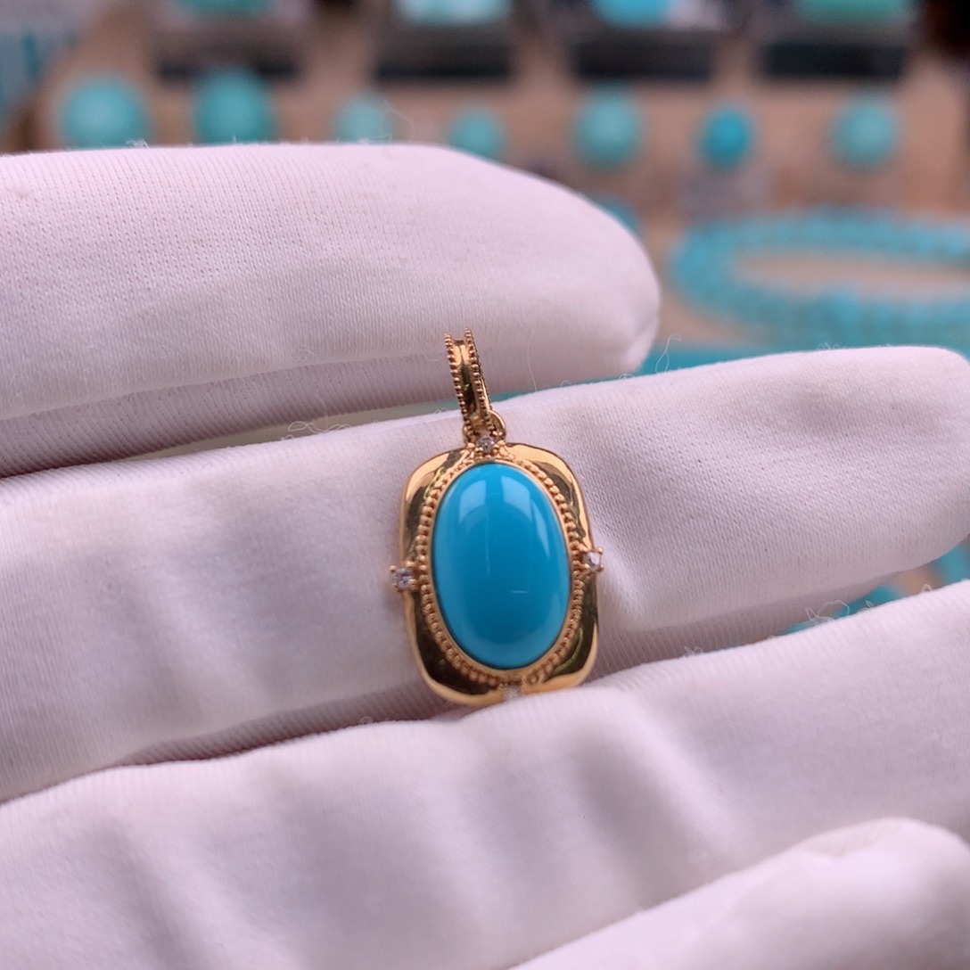 绿松石18K金镶嵌珠宝奇石