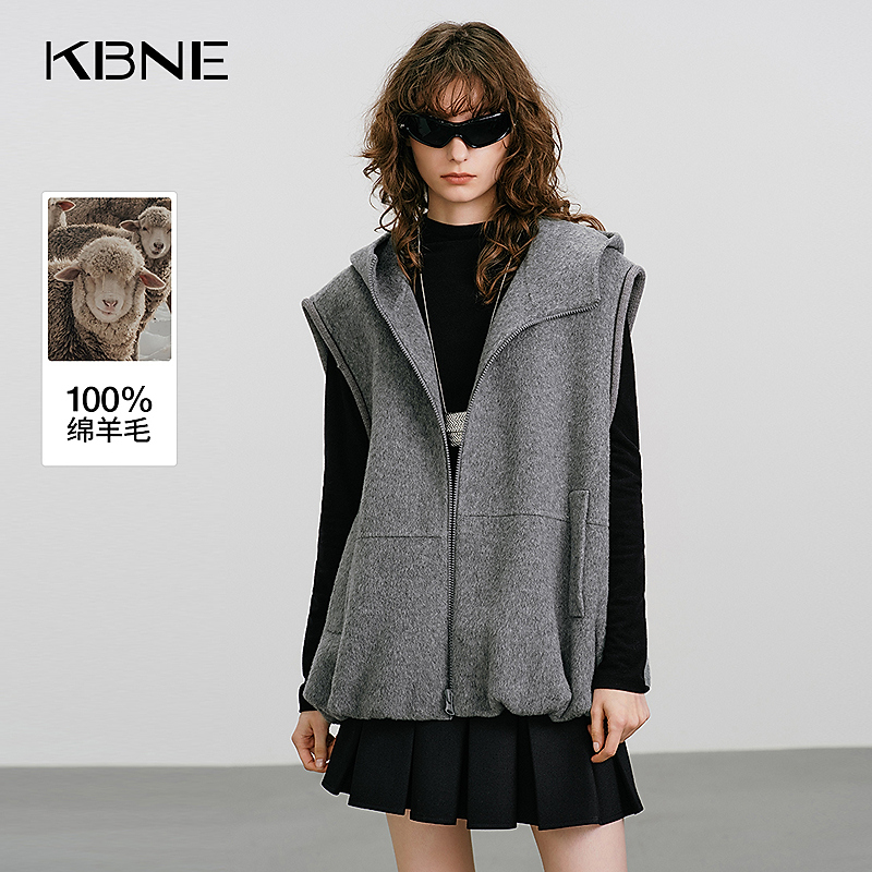 【全羊毛】KBNE毛呢外套爆款2025新款秋冬休闲慵懒风连帽卫衣马甲