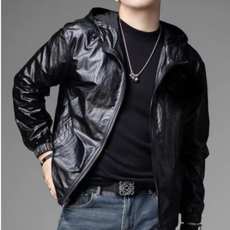 2025新款男装夹克外套时尚潮流连帽百搭黑色秋冬男士轻奢气质外套