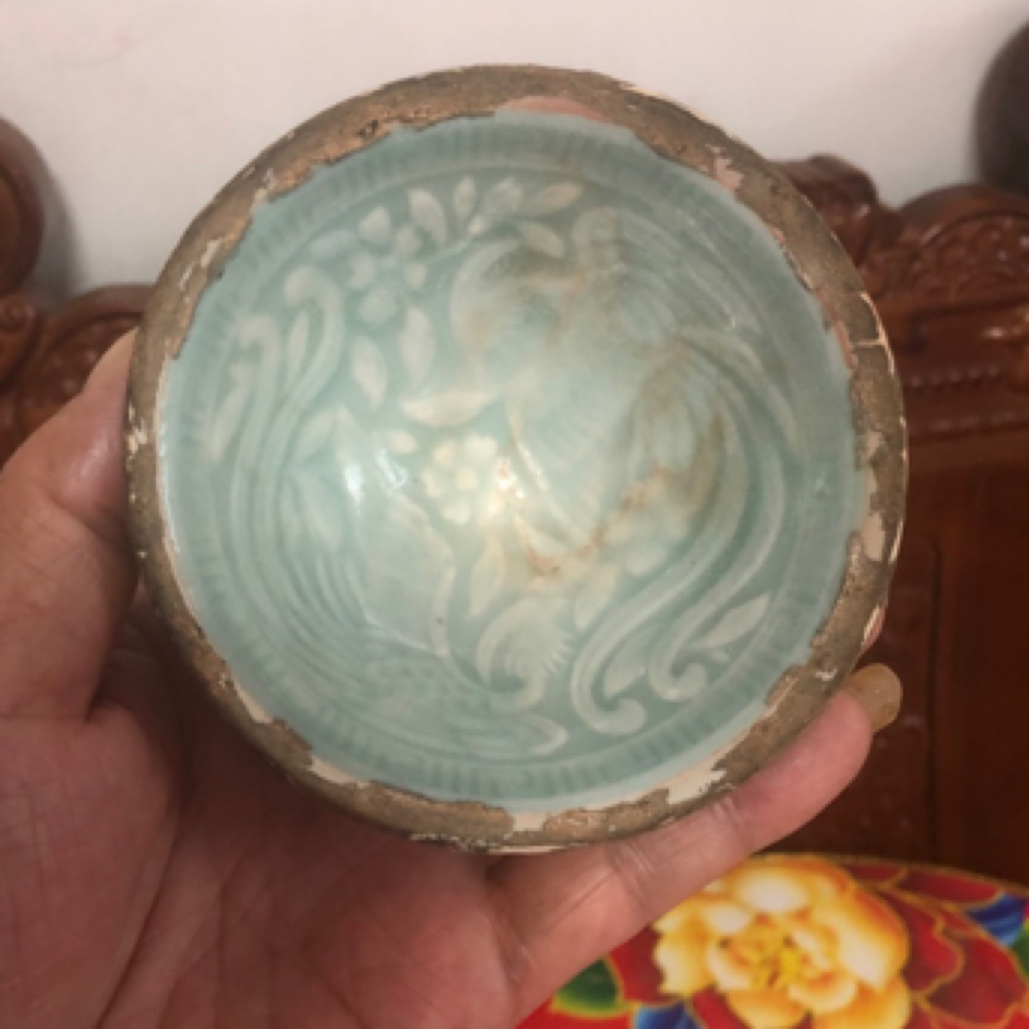 湖田窑刻花双凤盏