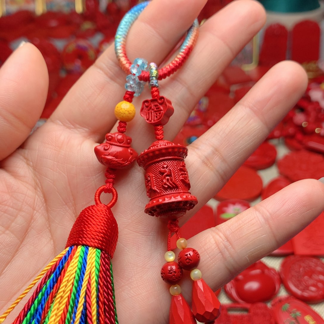 天然辰砂工艺品朱砂钥匙扣包包挂