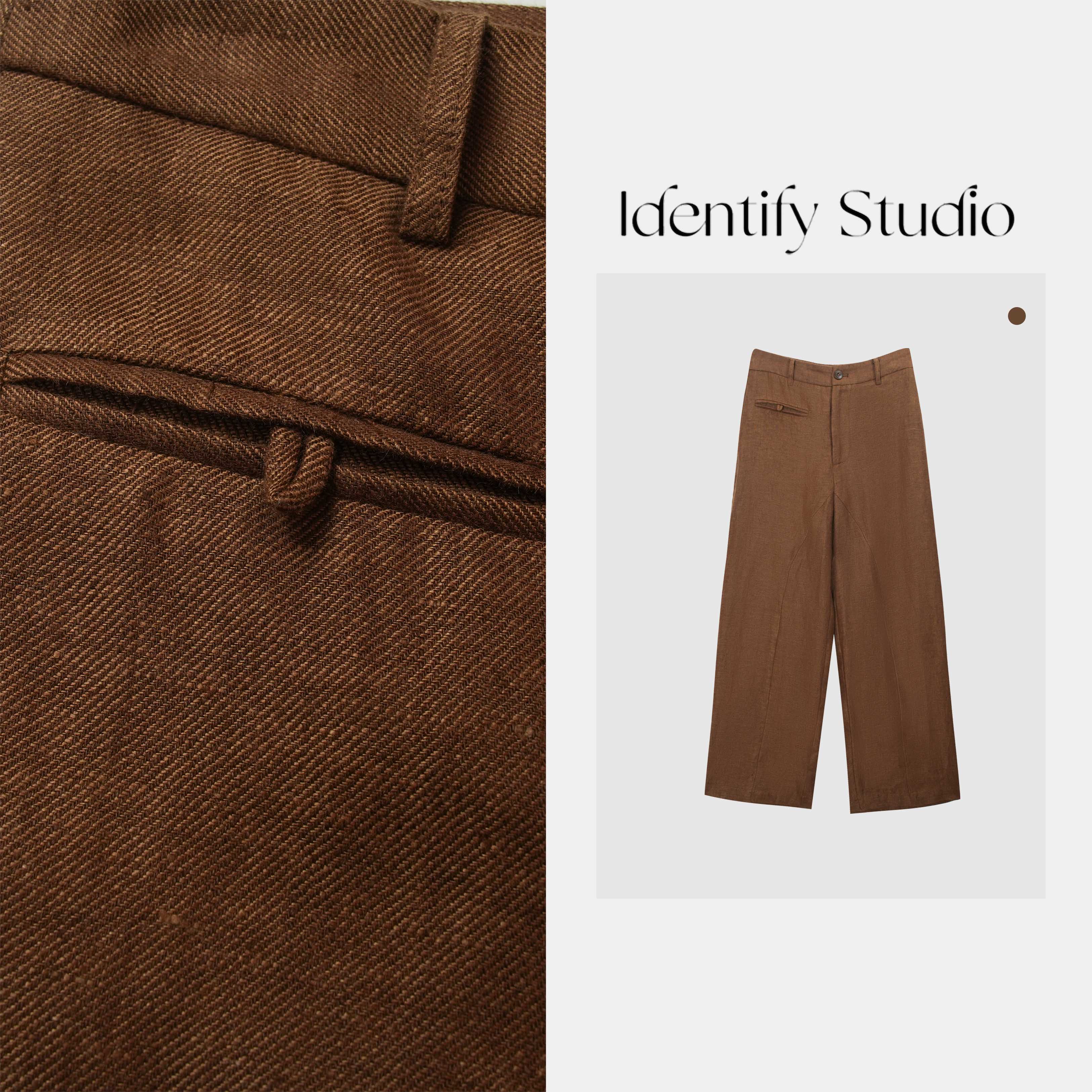 IDENTIFY“金棕麻裤”夏季新款简约百搭亚麻裤子25SS SS07015