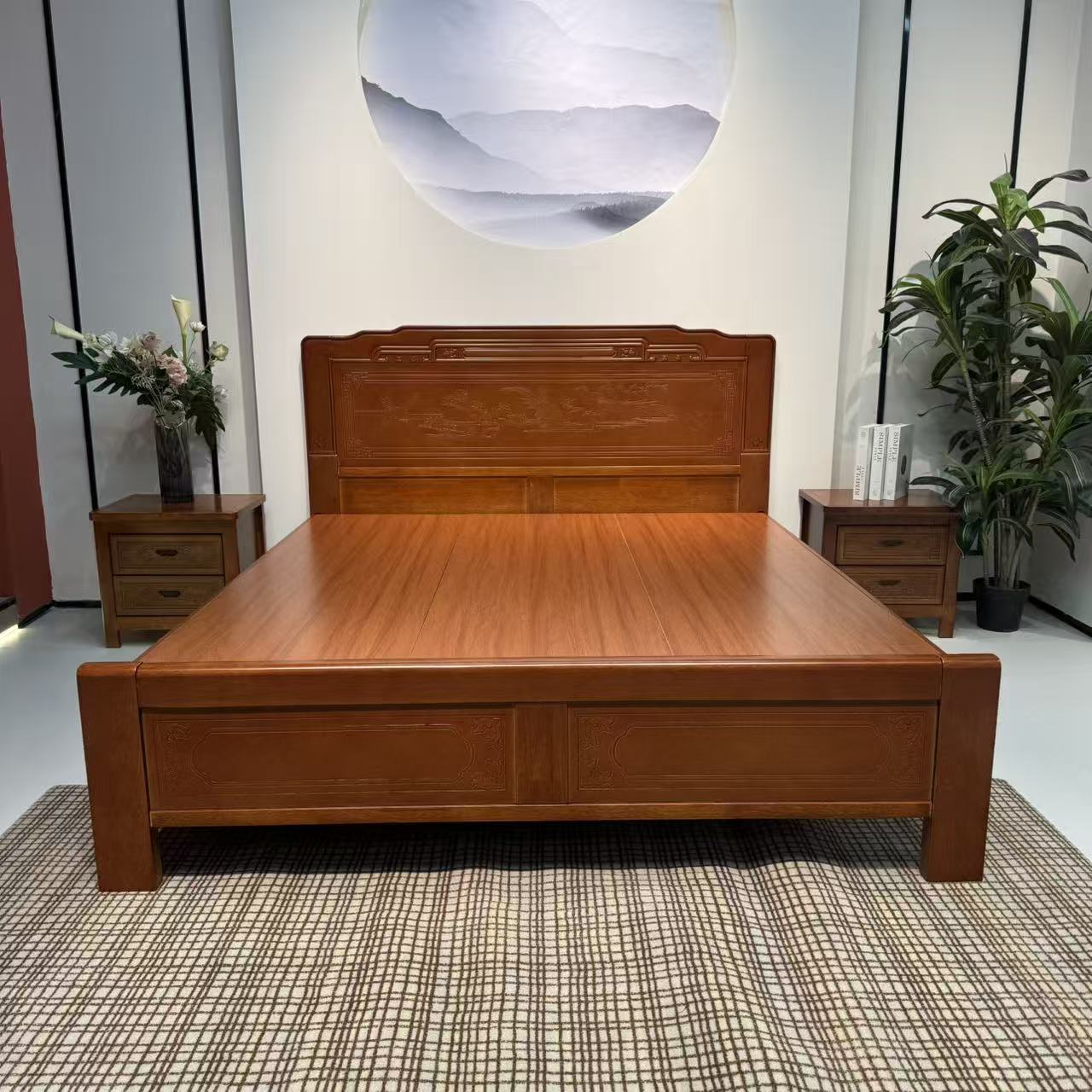 实木床雕花新中式高颜值家具主卧室大床双人1.8米全榫卯9011#