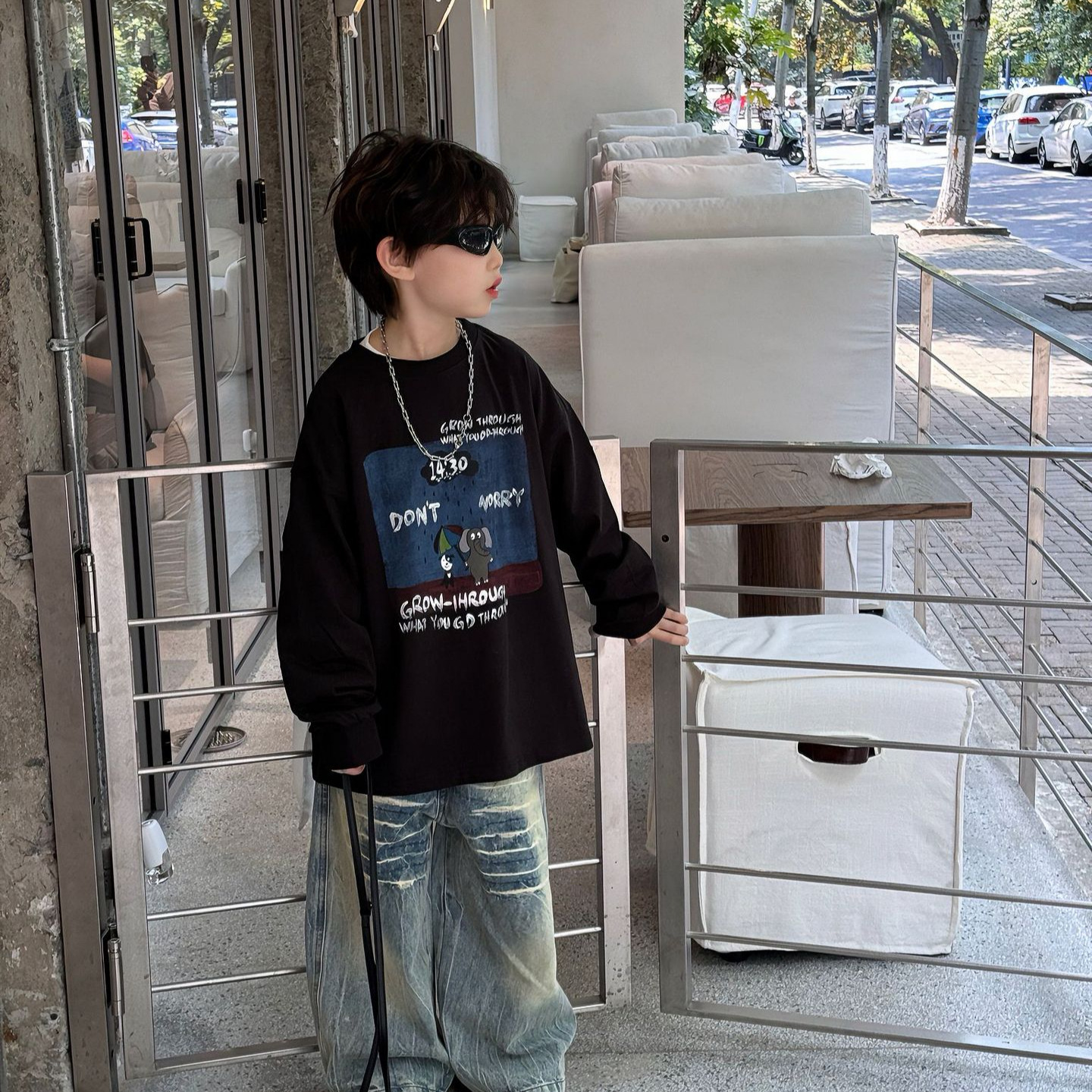 2025秋季新款儿童卡通时髦T恤男童韩版洋气休闲打底衫潮