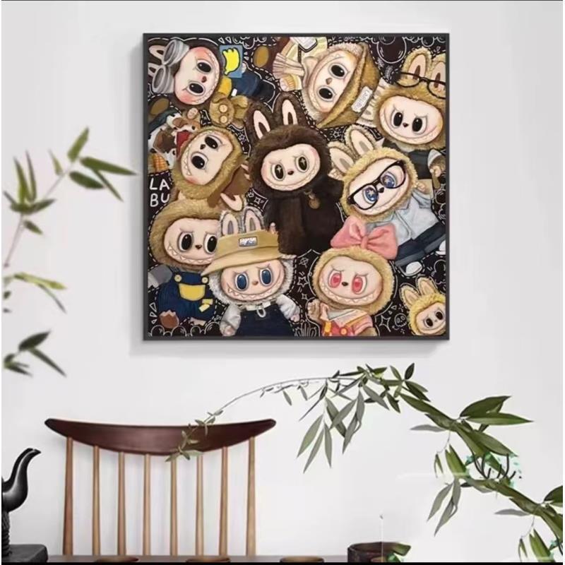 拉布布客厅画潮玩装饰画Labubu卡通小众卧室儿童房玄关挂画L06