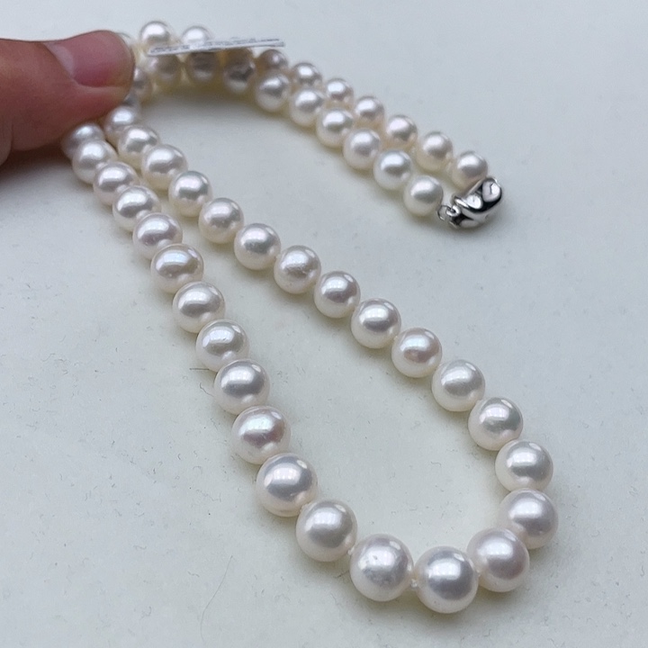 淡水珍珠颈饰银S925镶嵌卡8极光白炫彩高品