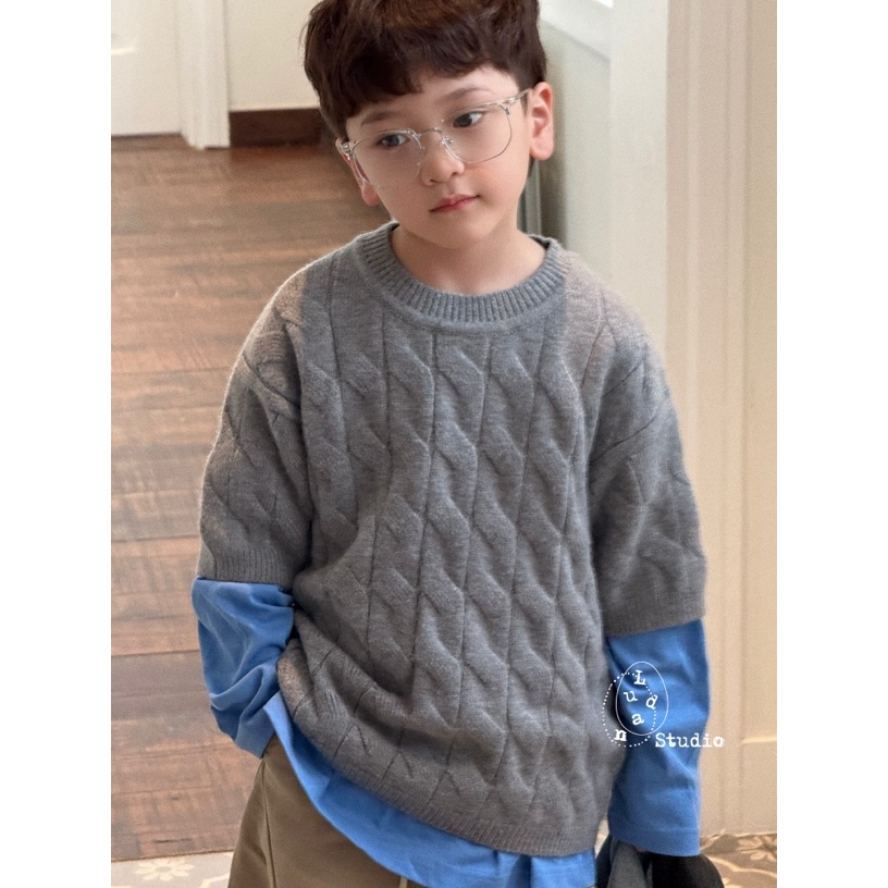 【特价no退换】卤蛋童装·圣托里尼/灰麻花毛衣短袖男女童25918