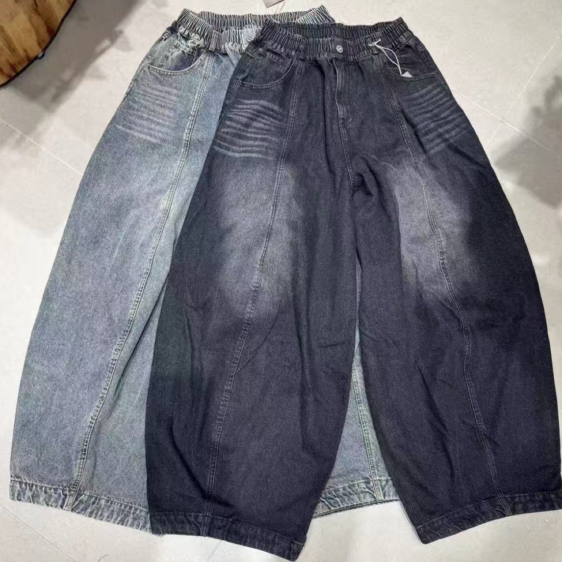 8311#宽松洋气中缝线加绒牛仔老爹裤「裤长约107cm」