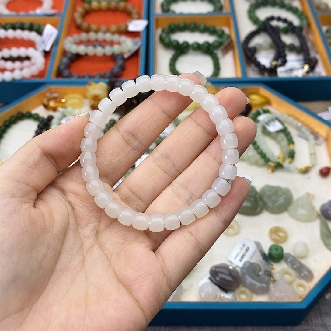 和田玉未镶嵌手链w18白玉直切7mm