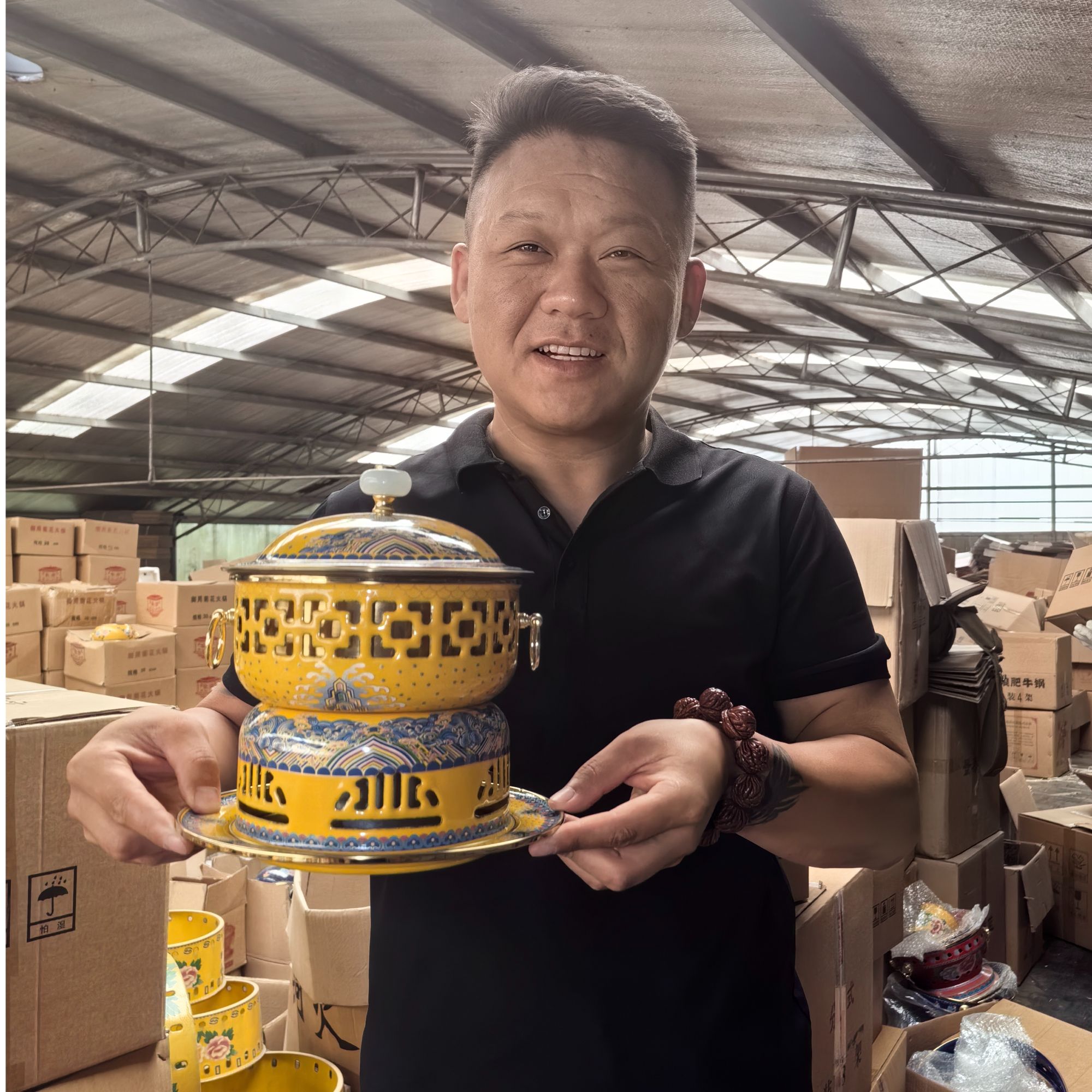 小牛铜艺豪华版珐琅彩纯铜小火锅环保油18厘米商用家用铜火锅