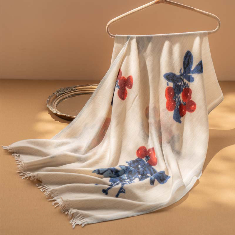 【柿柿如意】200支100%山羊绒水溶双面手绘围巾披肩