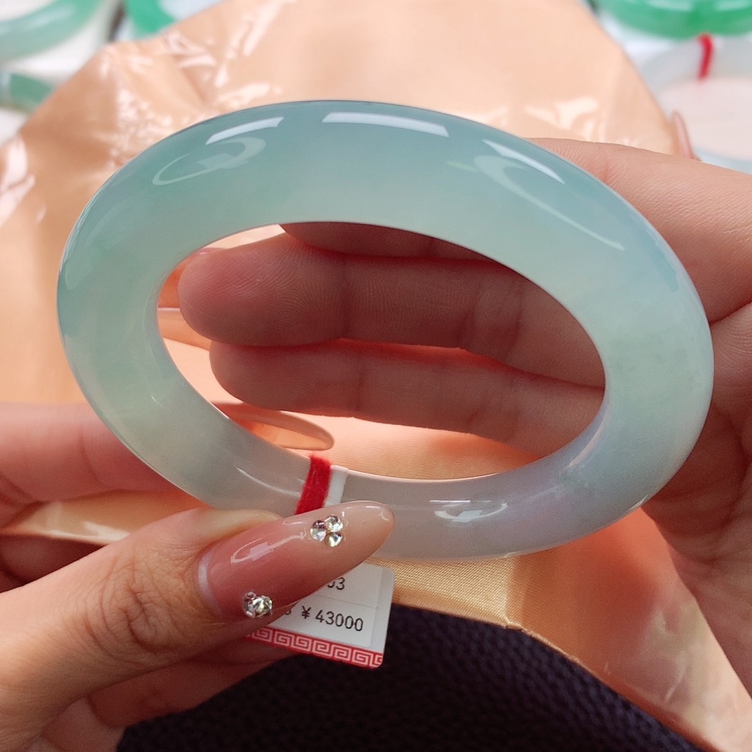 翡翠手镯未镶嵌55.56.57冰晴绿大胖圆 种老肉细胶感强