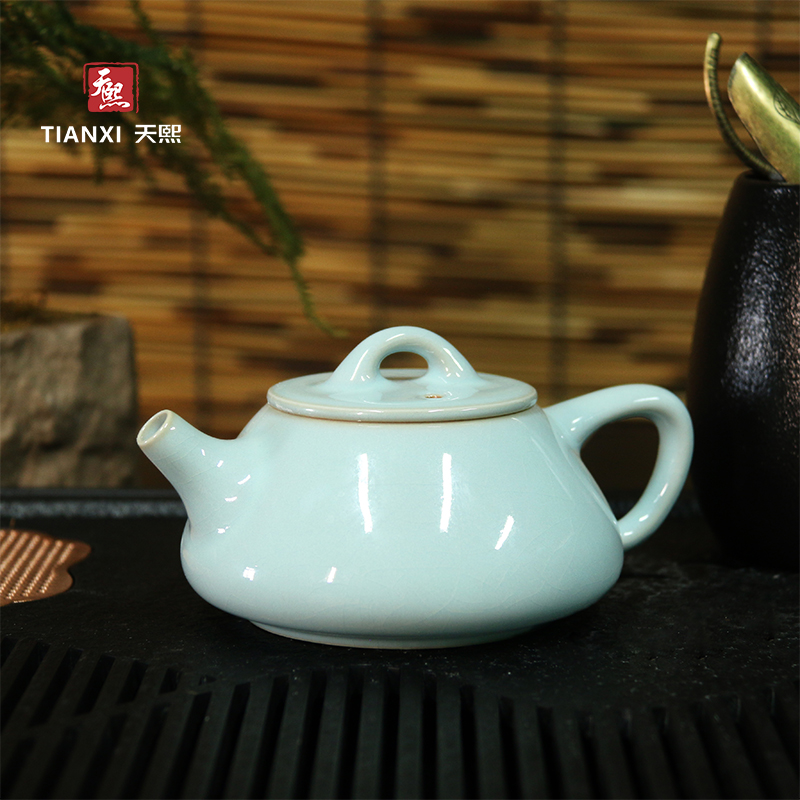 天熙汝瓷丨石瓢壶支钉烧工艺满釉手工壶天青釉礼盒