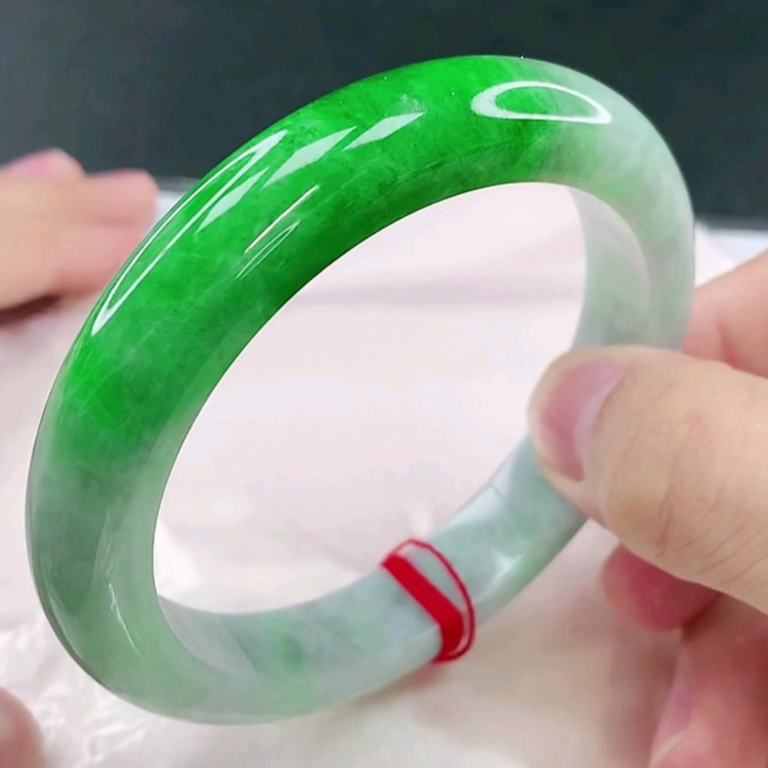 缅甸天然翡翠a货手镯圈口 63 （0B015）