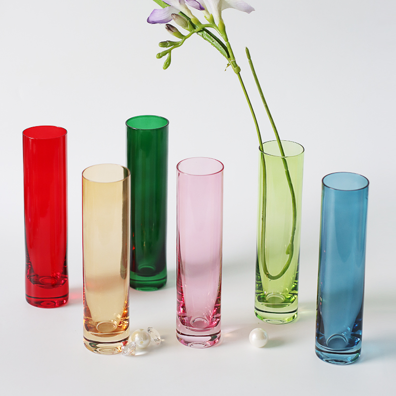 非试管花瓶迷你网红厚底透明直筒玻璃花瓶鲜花插花水培瓶客厅摆件