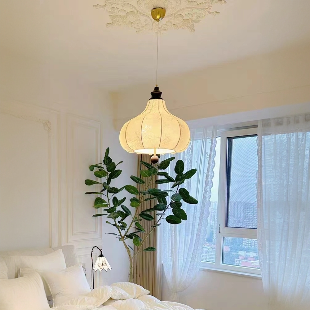 法式复古卧室吊灯原版花纹布艺灯南洋风美式书房灯中古餐厅灯具