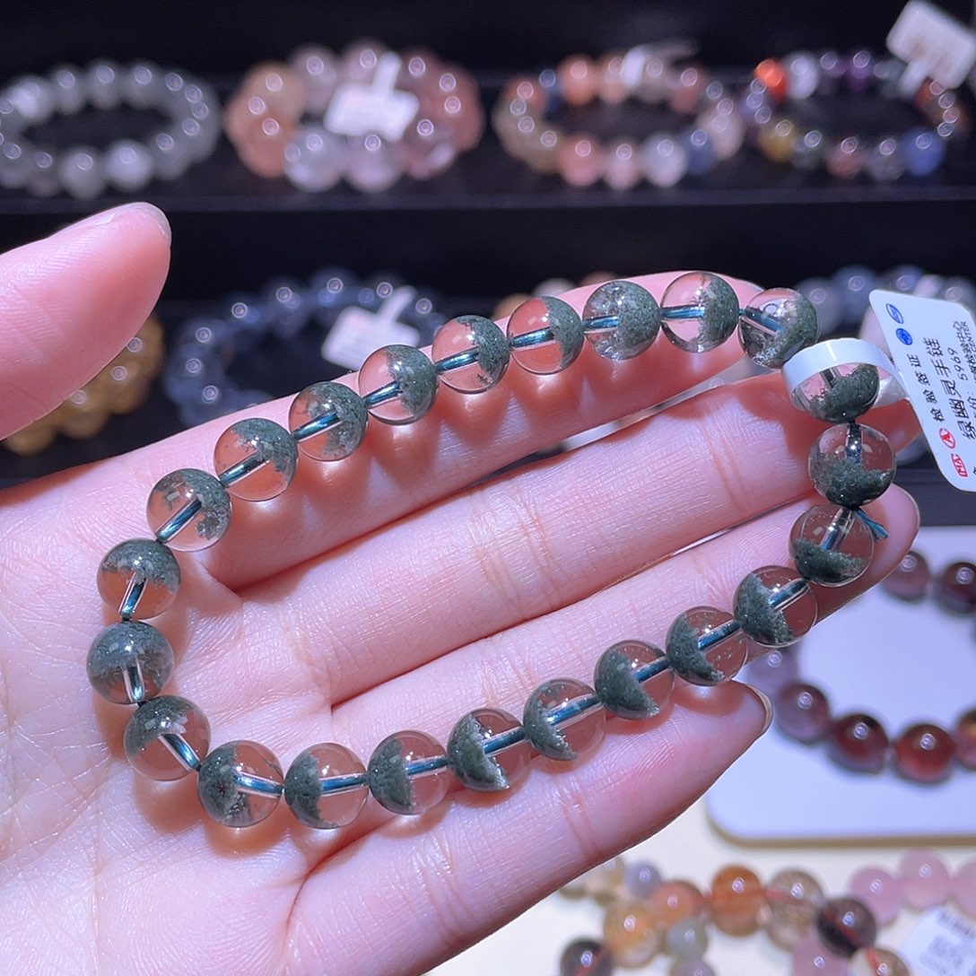 水晶手链未镶嵌绿幽灵手链，晶体通透8.2