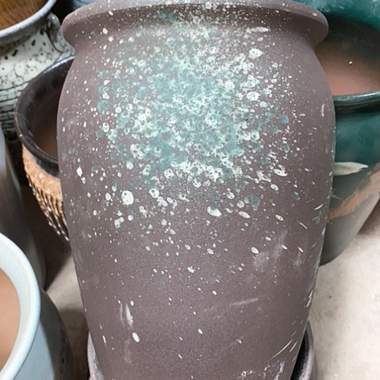 紫砂花盆口20高度31黑烟花