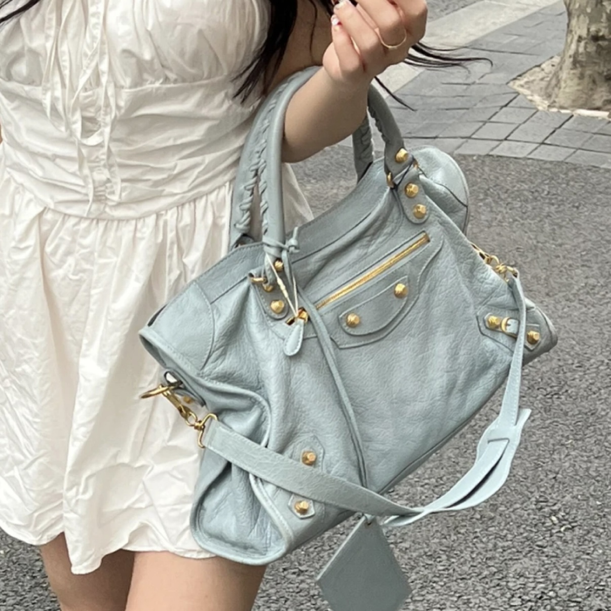 95新 Balenciaga/巴黎世家 東区-baby蓝金扣机车单肩包/11094
