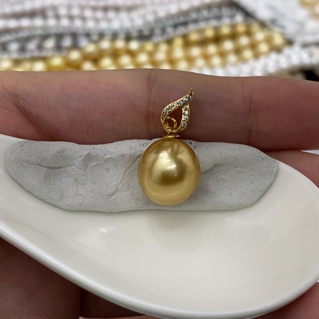 海水珍珠裸珠未镶嵌浓茶金水滴12-13不含配件