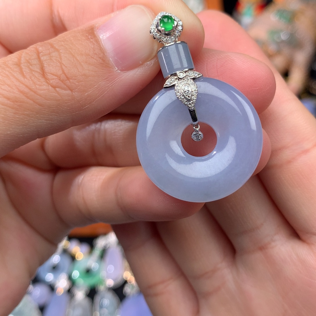 吊坠(不含链)18K金镶嵌翡翠