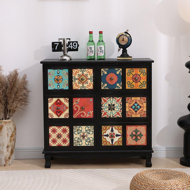 美式实木储物柜彩绘客厅抽屉式收纳柜阳台斗柜多层置物柜复古卧室