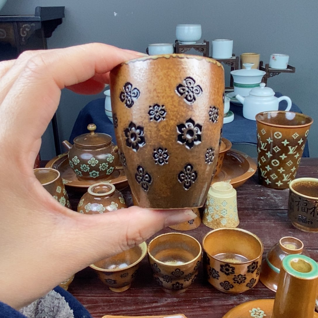 朱砂胎草木灰宝相花纹 闻香杯 