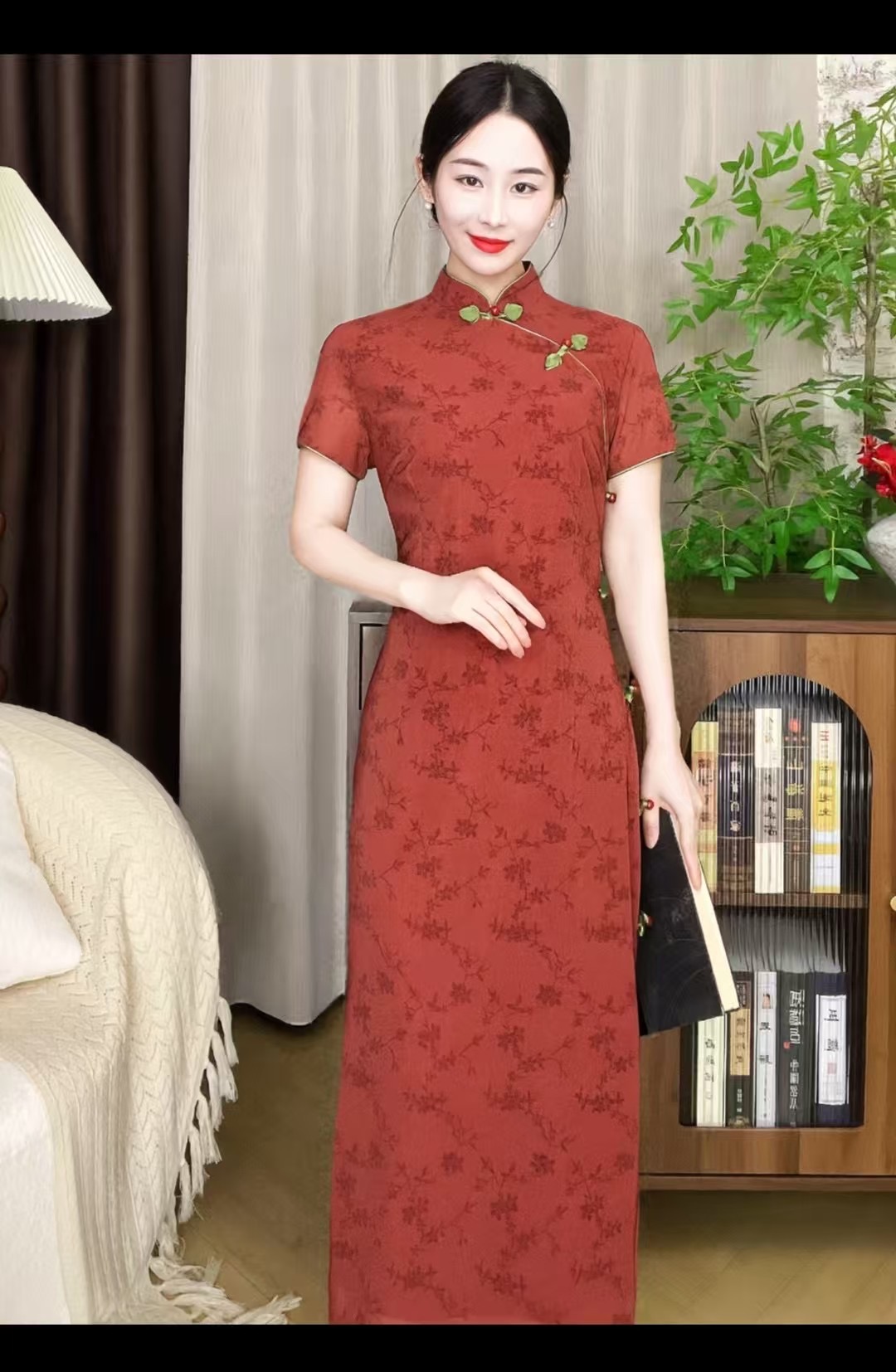 2025春夏新款网纱印花双层长款旗袍气质优雅旗袍