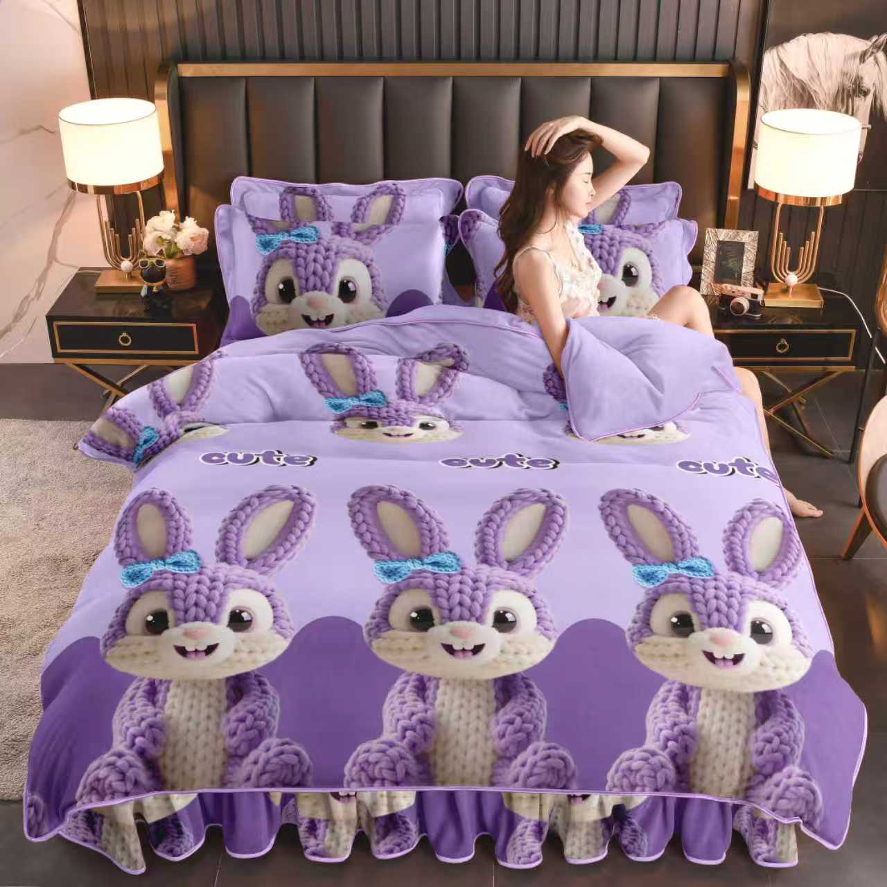 8-9斤5D牛奶印花四件套床品套件保暖加厚奶绒宿舍印花防静电