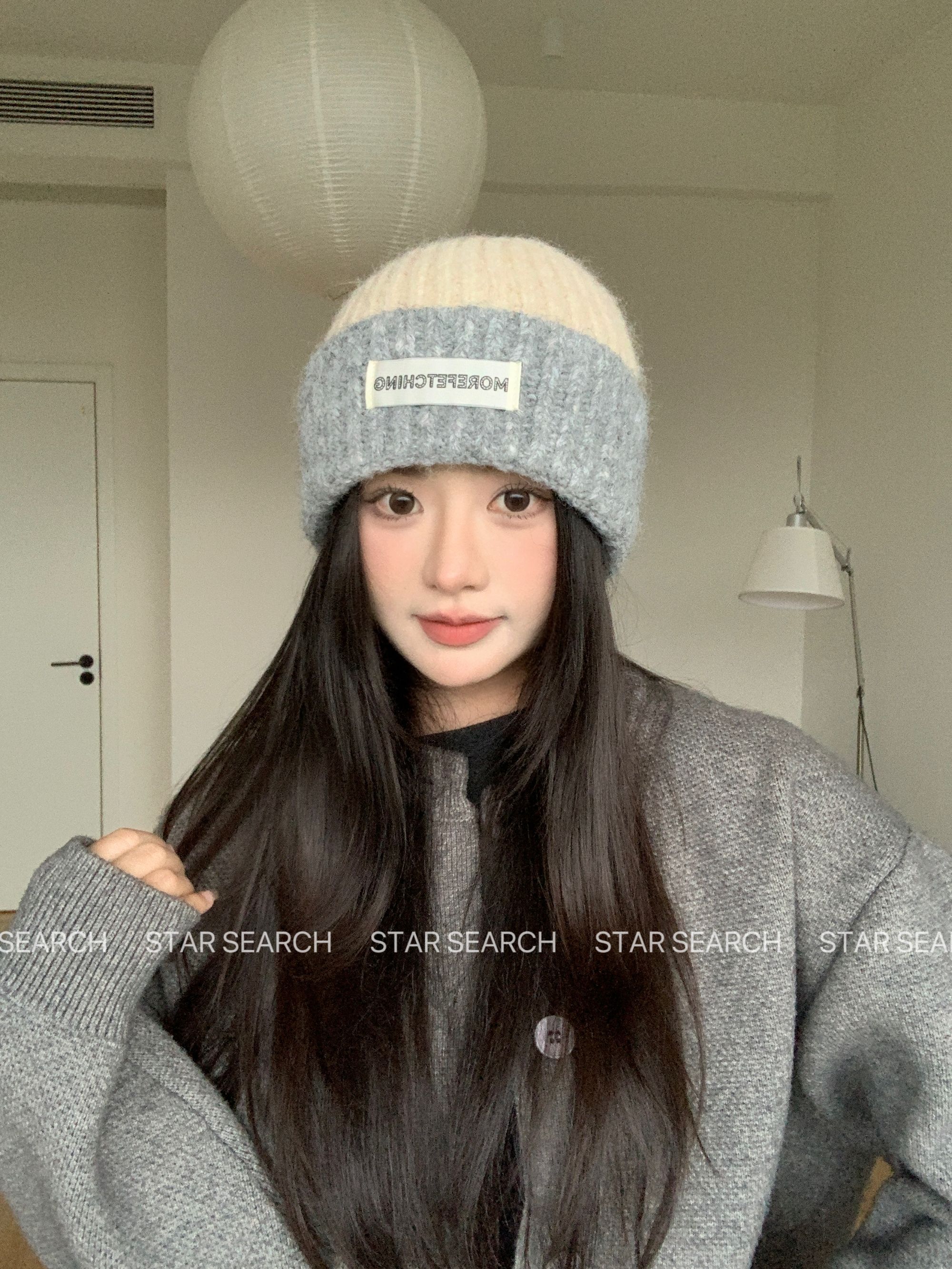 2025新款韩版简约撞色针织毛线帽女秋冬保暖显脸小百搭护耳冷帽潮