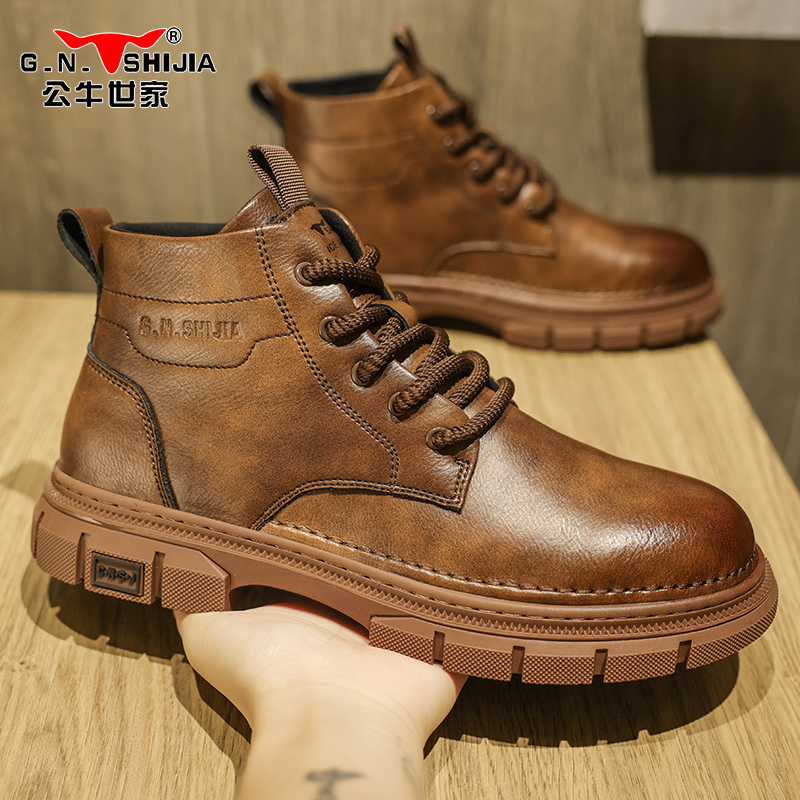 公牛世家2025新款男士休闲运动时尚百搭工装复古英伦风机车马丁靴
