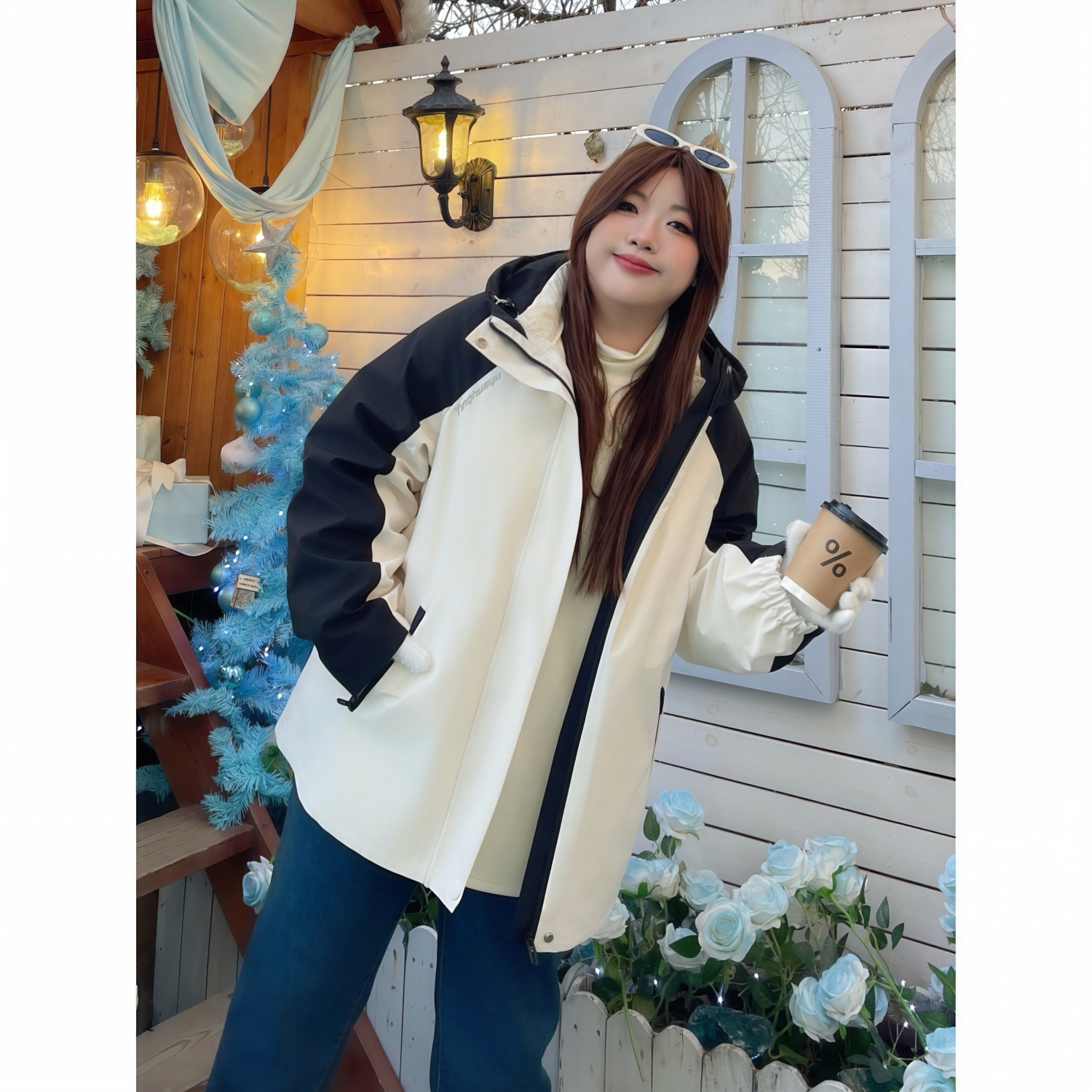 花契“卡斯托镇”大码女装冬季简约200斤胖mm90白鸭绒羽绒服16403-C