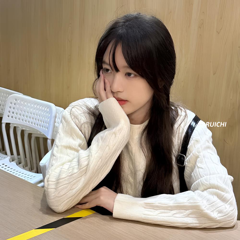 2025秋冬新款韩系圆领麻花百搭基础宽松休闲显瘦针织衫上衣女