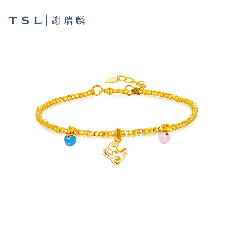 TSL/谢瑞麟计价足金玉面狐狸蹦迪珠珐琅黄金手链2025新款简约手链