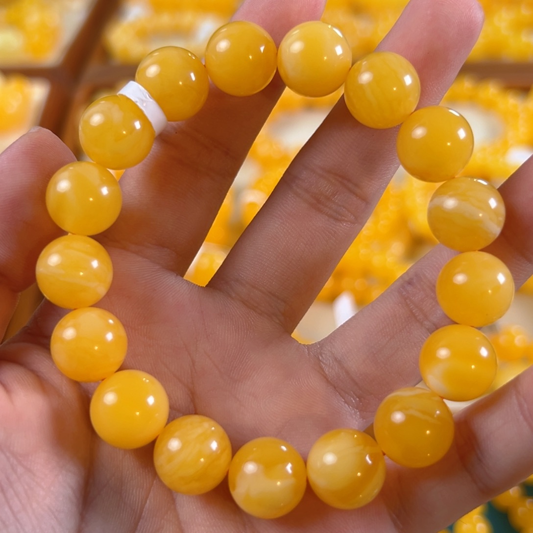 手链琥珀未镶嵌20.84g焦皮同料圆珠12mm tt