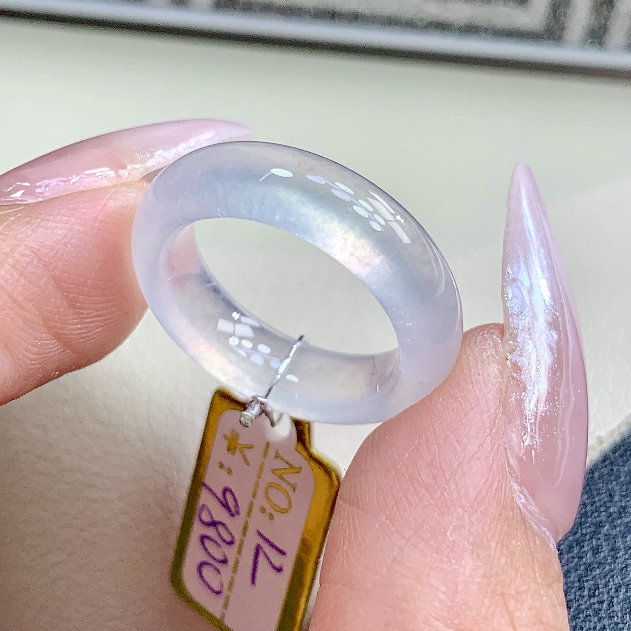 天然缅甸翡翠12号高冰起光白冰白月光缅甸翡翠戒圈16.1-5.8-3.7mm