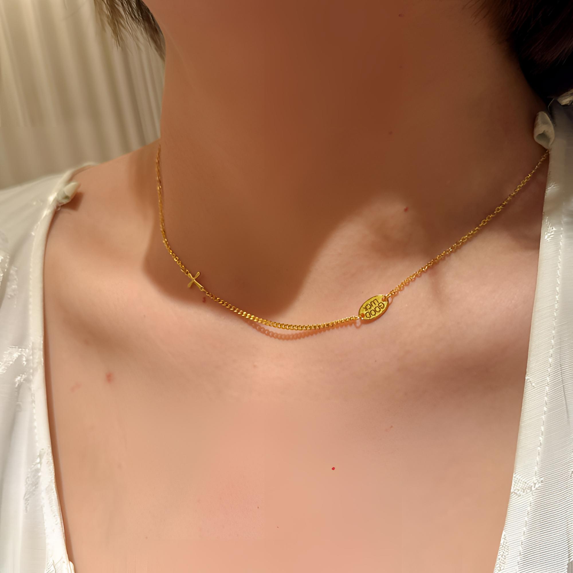 【老陶】足金黄金纯金百搭小众十字架颈饰
