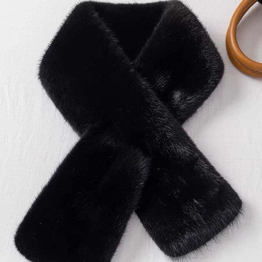 秋冬女士仿獭兔毛加厚保暖时尚百搭网红黑色韩版围巾围脖